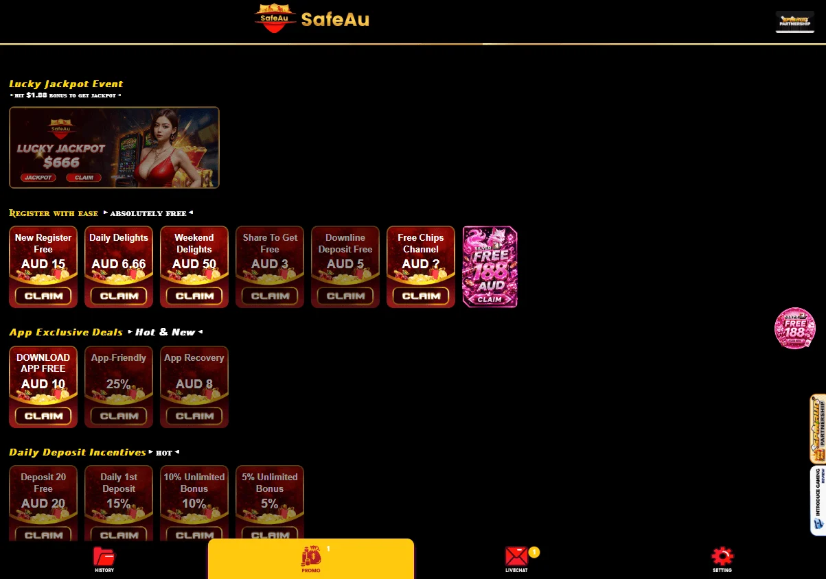 Safeau Casino desktop promotions view
