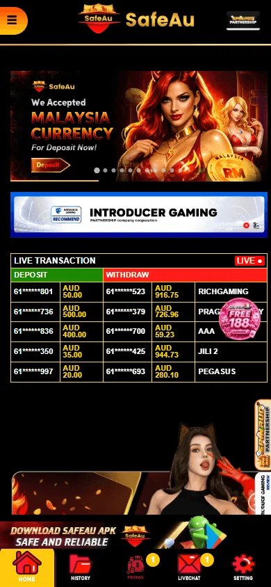 Safeau Casino mobile home view